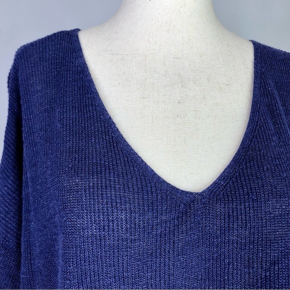 J. Jill v-neck sweater linen blend lightweight lapis purple blue pocket Medium - Picture 2 of 11